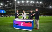 5 November 2022; Amazon Prime Sport presenter Tommy Bowe, left, with analysts Simon Zebo, Bryan Habana and Jamie Heaslip before the Bank of Ireland Nations Series match between Ireland and South Africa at the Aviva Stadium in Dublin. Photo by Brendan Moran/Sportsfile