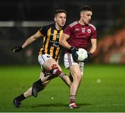 5 November 2022; Thomas Kerr of Ballybay in action against Stephen Morris of Crossmaglen during the AIB Ulster GAA Football Senior Club Championship Round 1 match between Crossmaglen Rangers and Ballybay Pearse Brothers at Athletic Grounds in Armagh. Photo by Oliver McVeigh/Sportsfile