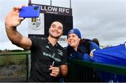 10 November 2022; James Lowe takes a selfie with a supporter after the Leinster rugby open training session at Tullow RFC in Carlow. Photo by Sam Barnes/Sportsfile