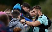 10 November 2022; Jordan Larmour signs autographs after the Leinster rugby open training session at Tullow RFC in Carlow. Photo by Sam Barnes/Sportsfile