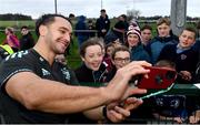 10 November 2022; James Lowe takes a selfie with supporters during the Leinster rugby open training session at Tullow RFC in Carlow. Photo by Sam Barnes/Sportsfile