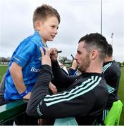 10 November 2022; Andrew Smith signs an autograph for Jack Cole, aged 7, Hacketstown, Carlow, during the Leinster rugby open training session at Tullow RFC in Carlow. Photo by Sam Barnes/Sportsfile