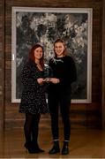 11 November 2022; Aileen Wall from Waterford club Ballymacarbry is presented with The Croke Park/LGFA Player of the Month award for October by Edele O’Reilly, Director of Sales and Marketing, The Croke Park, at The Croke Park in Jones Road, Dublin. Aileen, who’s also a key member of the Waterford inter-county set-up, played a key role in her club’s 41st consecutive county Senior Championship success, before Ballymacarbry went on to be crowned Munster Senior A champions for the first time in 22 years. Photo by Eóin Noonan/Sportsfile