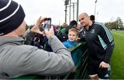 10 November 2022; Rhys Ruddock poses for a photograph with Jon Slattery, aged 10, from Carlow, during the Leinster rugby open training session at Tullow RFC in Carlow. Photo by Sam Barnes/Sportsfile