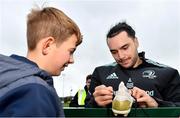 10 November 2022; James Lowe signs an autograph during the Leinster rugby open training session at Tullow RFC in Carlow. Photo by Sam Barnes/Sportsfile