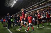 10 November 2022; Jack O’Donoghue of Munster leads his team out before the match between Munster and South Africa Select XV at Páirc Ui Chaoimh in Cork. Photo by David Fitzgerald/Sportsfile