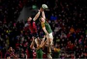 10 November 2022; Jean-Luc du Preez of South Africa Select XV takes possession in a lineout ahead of Jack O'Donoghue of Munster during the match between Munster and South Africa Select XV at Páirc Ui Chaoimh in Cork. Photo by Harry Murphy/Sportsfile