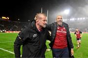10 November 2022; Munster head coach Graham Rowntree and Simon Zebo of Munster after their side's victory in the match between Munster and South Africa Select XV at Páirc Ui Chaoimh in Cork. Photo by Harry Murphy/Sportsfile