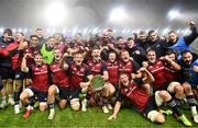 10 November 2022; Munster players celebrate with the shield after their side's victory in the match between Munster and South Africa Select XV at Páirc Ui Chaoimh in Cork. Photo by Harry Murphy/Sportsfile