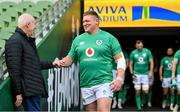 11 November 2022; Captain Tadhg Furlong with team manager Michael Kearney as he makes his way onto the pitch for the Ireland Rugby captain's run at Aviva Stadium in Dublin. Photo by Brendan Moran/Sportsfile