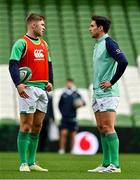 11 November 2022; Jack Crowley, left, and Joey Carbery during the Ireland Rugby captain's run at Aviva Stadium in Dublin. Photo by Brendan Moran/Sportsfile