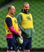 11 November 2022; Head coach Andy Farrell, right and assistant coach Mike Catt during the Ireland Rugby captain's run at Aviva Stadium in Dublin. Photo by Brendan Moran/Sportsfile