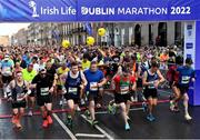 30 October 2022; Runners compete in the 2022 Irish Life Dublin Marathon. 25,000 runners took to the Fitzwilliam Square start line to participate in the 41st running of the Dublin Marathon after a two-year absence. Photo by Sam Barnes/Sportsfile