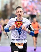 30 October 2022; Jonathan Maguire from Dublin 16, dressed as superman, competes in the 2022 Irish Life Dublin Marathon. 25,000 runners took to the Fitzwilliam Square start line to participate in the 41st running of the Dublin Marathon after a two-year absence. Photo by Sam Barnes/Sportsfile