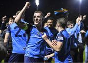 11 November 2022; Jack Keaney of UCD celebrates with team-mate Evan Caffrey after their side's victory in the SSE Airtricity League Promotion / Relegation Play-off match between UCD and Waterford at Richmond Park in Dublin. Photo by Tyler Miller/Sportsfile