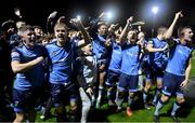 11 November 2022; UCD players celebrate with supporter after their side's victory in the SSE Airtricity League Promotion / Relegation Play-off match between UCD and Waterford at Richmond Park in Dublin. Photo by Seb Daly/Sportsfile