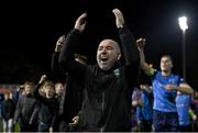 11 November 2022; UCD manager Andy Myler celebrates after his side's victory in the SSE Airtricity League Promotion / Relegation Play-off match between UCD and Waterford at Richmond Park in Dublin. Photo by Seb Daly/Sportsfile