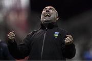 11 November 2022; UCD manager Andy Myler celebrates after Waterford miss a penalty during the SSE Airtricity League Promotion / Relegation Play-off match between UCD and Waterford at Richmond Park in Dublin. Photo by Tyler Miller/Sportsfile