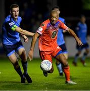 11 November 2022; Alex Baptiste of Waterford in action against Jack Keaney of UCD during the SSE Airtricity League Promotion / Relegation Play-off match between UCD and Waterford at Richmond Park in Dublin. Photo by Seb Daly/Sportsfile