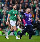 12 November 2022; Robbie Henshaw of Ireland leaves the pitch with an injury during the Bank of Ireland Nations Series match between Ireland and Fiji at the Aviva Stadium in Dublin. Photo by Brendan Moran/Sportsfile