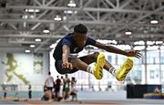 12 November 2022; Ryan Onoh of Ashton School, Cork, competes in the minor boys long jump during the 123.ie All-Ireland Schools’ Combined Events at TUS International Arena in Athlone, Westmeath. Photo by Sam Barnes/Sportsfile