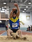 12 November 2022; Cillin  Hoey of Colaiste Iosagain Portarlington, Offaly, competes in the minor boys long jump during the 123.ie All-Ireland Schools’ Combined Events at TUS International Arena in Athlone, Westmeath. Photo by Sam Barnes/Sportsfile