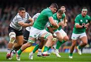 12 November 2022; Nick Timoney of Ireland makes a break, as he is pulled back by Sam Matavesi of Fiji, during the Bank of Ireland Nations Series match between Ireland and Fiji at the Aviva Stadium in Dublin. Photo by Seb Daly/Sportsfile