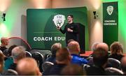 12 November 2022; Connor Clancy, Sports Scientist, STATSports, during the FAI National Coaching conference at Carlton Hotel Dublin Airport in Dublin. Photo by Ramsey Cardy/Sportsfile