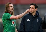 12 November 2022; Mack Hansen of Ireland gives teammate Joey Carbery a wet willy during the Bank of Ireland Nations Series match between Ireland and Fiji at the Aviva Stadium in Dublin. Photo by Harry Murphy/Sportsfile