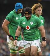 12 November 2022; Ireland players, from left, Tadhg Beirne, Tom O’Toole and Cian Prendergast during the Bank of Ireland Nations Series match between Ireland and Fiji at the Aviva Stadium in Dublin. Photo by Seb Daly/Sportsfile