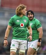 12 November 2022; Cian Prendergast, left, and Tom O’Toole of Ireland during the Bank of Ireland Nations Series match between Ireland and Fiji at the Aviva Stadium in Dublin. Photo by Seb Daly/Sportsfile