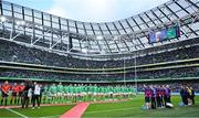 12 November 2022; The Ireland team stand for a minute's silence for the late Paul McNaughton before the Bank of Ireland Nations Series match between Ireland and Fiji at the Aviva Stadium in Dublin. Photo by Brendan Moran/Sportsfile