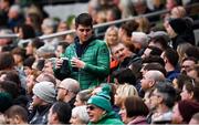 12 November 2022; Supporters carry pints of beverages to their seats during the Bank of Ireland Nations Series match between Ireland and Fiji at the Aviva Stadium in Dublin. Photo by Brendan Moran/Sportsfile