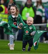 12 November 2022; Children of Peter O’Mahony of Ireland, Indie and Ralph, after the Bank of Ireland Nations Series match between Ireland and Fiji at the Aviva Stadium in Dublin. Photo by Brendan Moran/Sportsfile