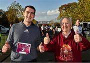 13 November 2022; Minister of State for Sport and the Gaeltacht, Jack Chambers, left, with Frank Greally after the Remembrance Run 5K Supported by Silver Stream Healthcare at Phoenix Park in Dublin. Photo by Sam Barnes/Sportsfile