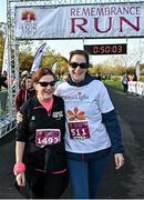 13 November 2022; Claire Dunne, left, and Martina Gardiner celebrate after finishing the Remembrance Run 5K Supported by Silver Stream Healthcare at Phoenix Park in Dublin. Photo by Sam Barnes/Sportsfile