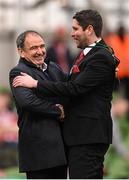 13 November 2022; Former Derry City manager Pat Fenlon, left, and Derry City manager Ruaidhrí Higgins before the Extra.ie FAI Cup Final match between Derry City and Shelbourne at Aviva Stadium in Dublin. Photo by Stephen McCarthy/Sportsfile