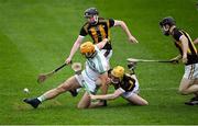 13 November 2022; Colin Fennelly of Shamrocks Ballyhale scores a goal, in the third minute, under pressure from Castletown Geoghegan players, from left, Brandon Carey, Naoise McKenna and Aaron Glennon during the AIB Leinster GAA Hurling Senior Club Championship Quarter-Final match between Shamrocks Ballyhale and Castletown Geoghegan at UPMC Nowlan Park in Kilkenny. Photo by Ray McManus/Sportsfile