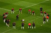 13 November 2022; Derry City players warm up before the Extra.ie FAI Cup Final match between Derry City and Shelbourne at Aviva Stadium in Dublin. Photo by Michael P Ryan/Sportsfile
