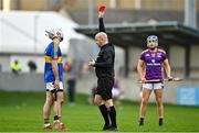 13 November 2022; Referee Richie Fitzsimons shows Brian Corby of Clough/ Ballacolla a red card during the AIB Leinster GAA Hurling Senior Club Championship Quarter-Final match between Kilmacud Crokes and Clough/Ballacolla at Parnell Park in Dublin. Photo by Sam Barnes/Sportsfile