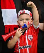 13 November 2022; A Derry City supporter before the Extra.ie FAI Cup Final match between Derry City and Shelbourne at Aviva Stadium in Dublin. Photo by Eóin Noonan/Sportsfile