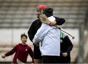 13 November 2022; The Castletown Geoghegan goalkeeper Kieran Glennon embraces an umpire after the AIB Leinster GAA Hurling Senior Club Championship Quarter-Final match between Shamrocks Ballyhale and Castletown Geoghegan at UPMC Nowlan Park in Kilkenny. Photo by Ray McManus/Sportsfile