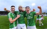 13 November 2022; St Mullins players from left Paddy Boland, Jack Kavanagh and Paidi O'Shea celebrate after the AIB Leinster GAA Hurling Senior Club Championship Quarter-Final match between St Mullins and Ferns St Aidan's at Netwatch Cullen Park in Carlow. Photo by Matt Browne/Sportsfile