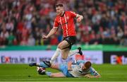 13 November 2022; Cameron McJannet of Derry City in action against Aodh Dervin of Shelbourne during the Extra.ie FAI Cup Final match between Derry City and Shelbourne at the Aviva Stadium in Dublin. Photo by Seb Daly/Sportsfile