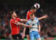 13 November 2022; Shane McEleney, right, and Cameron McJannet of Derry City in action against Shane Farrell of Shelbourne during the Extra.ie FAI Cup Final match between Derry City and Shelbourne at Aviva Stadium in Dublin. Photo by Stephen McCarthy/Sportsfile