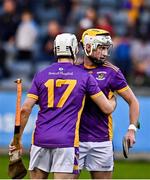 13 November 2022; Mark Grogan of Kilmacud Crokes, right, and team-mate Rob O'Loughlin celebrate after their side's victory in the AIB Leinster GAA Hurling Senior Club Championship Quarter-Final match between Kilmacud Crokes and Clough/Ballacolla at Parnell Park in Dublin. Photo by Sam Barnes/Sportsfile