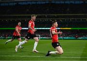 13 November 2022; Cameron McJannet of Derry City celebrates after scoring his side's third goal during the Extra.ie FAI Cup Final match between Derry City and Shelbourne at Aviva Stadium in Dublin. Photo by Stephen McCarthy/Sportsfile