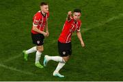 13 November 2022; Jordan McEneff of Derry City, right, celebrates after scoring his side's fourth goal, a penalty during the Extra.ie FAI Cup Final match between Derry City and Shelbourne at Aviva Stadium in Dublin. Photo by Michael P Ryan/Sportsfile