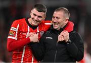 13 November 2022; Derry City assistant manager Alan Reynolds, right, and Ryan Graydon celebrate after their side's victory in the Extra.ie FAI Cup Final match between Derry City and Shelbourne at the Aviva Stadium in Dublin. Photo by Seb Daly/Sportsfile