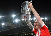 13 November 2022; Mark Connolly of Derry City celebrates with the trophy after his side's victory in the Extra.ie FAI Cup Final match between Derry City and Shelbourne at the Aviva Stadium in Dublin. Photo by Seb Daly/Sportsfile